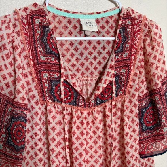 Knox Rose Blouse Women's Large V-Neck Short Sleeve Cottage Boho Sheer Top - Picture 2 of 8